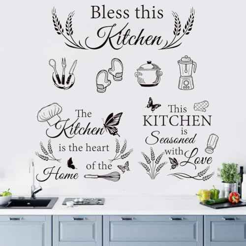 3 Set Kitchen Wall Decals Vinyl Wall Sticker Peel and Sticker Wall Decor for Dining Room Kitchen Home Restaurant.