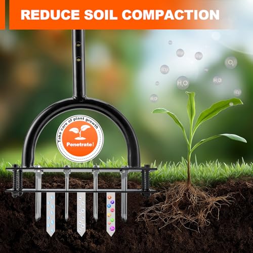 Bluesea Lawn Aerator with 16 Steel Spikes & Orange T-Handle - Heavy Duty