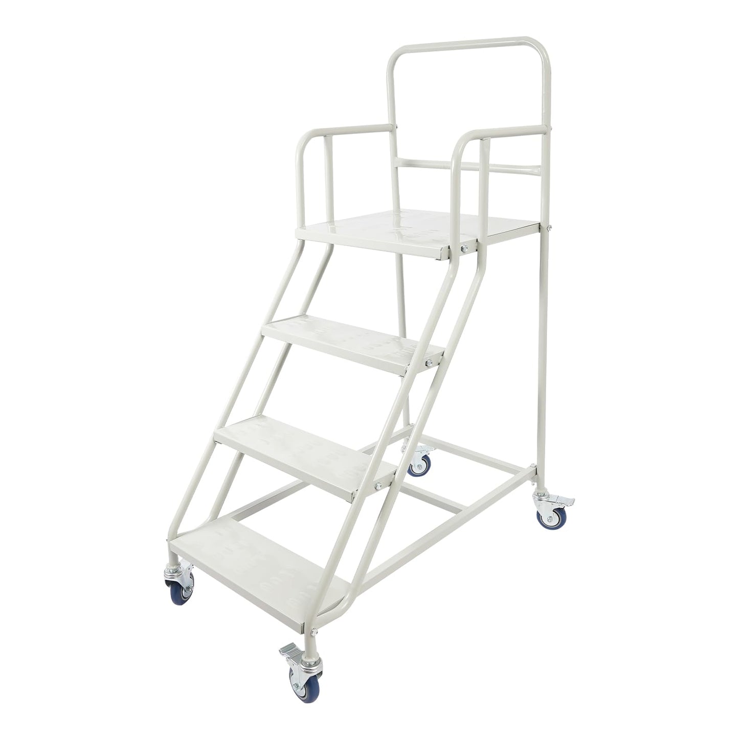 4 Steps Ladder with Wheels, Industrial & Warehouse Rolling Stairs 39.4IN top Step Height Ladder Systems with Stair Edge Protector, 880 lbs Capacity