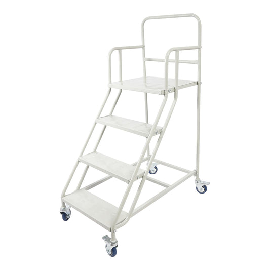 4 Steps Ladder with Wheels, Industrial & Warehouse Rolling Stairs 39.4IN top Step Height Ladder Systems with Stair Edge Protector, 880 lbs Capacity