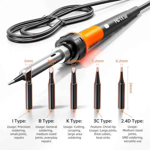 Digital Soldering Iron station Kit, 2 Auxiliary Clamps, 5 Soldering Iron Tips, Solder Wires, Solder Suckers, Stainless Steel Tweezers, and a Phillips Start, soldering station
