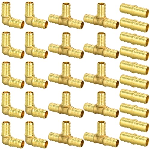 Ruby.Q 1/2-Inch 30pcs PEX Brass Fittings Set | Elbows, Tees, Couplings