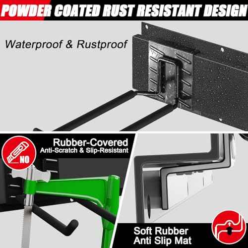 32 Inches Garage Organization,Wall Mount Garden Tool Organizer, 440lbs Adjustable Heavy Duty Metal Hanging Hooks, Garden Tool Hangers Storage Rack for Garage, Yard, and Shed (2 Racks, 6 Hooks)