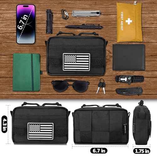MOZETO Belt Pouches for Men, Water Resistant Small Belt Bag with USA Flag Patch, Pocket Organizer Storage EDC Gear for Work, Travel, Hiking