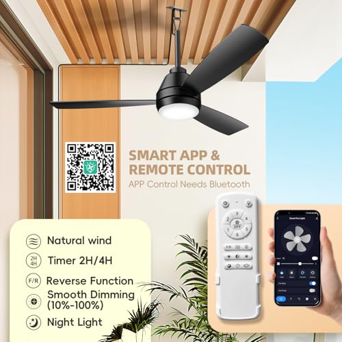 42-Inch Outdoor Ceiling Fan with Lights, Remote & App Control, 6 Speed DC Motor