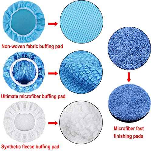 SIQUK 17 Pieces 3 Inch Buffing Pads Foam Polishing Pad Wax Buffer Polish Pads Bonnets Car Polishing Buffing Pad Buffer Attachment for Drill