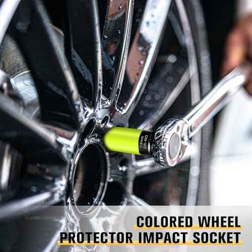 BOEN 19mm 1/2" Drive Wheel Protector Impact Socket, Non-Marring Lug Nut Thin Wall Deep Socket Set, Chrome-Molybdenum Steel, 6 Point, Color-Coded Protective Socket