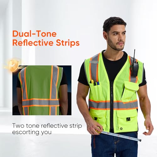 SRsafety High Visibility Vest, Security Vest with 9 Pockets,Mesh Safety Vest for Construction Workers Sanitation Workers