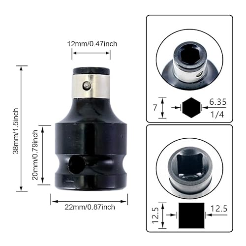 3 Pack Impact Wrench Adapter 1/2 inch Square Drive to 1/4 inch Hex Socket Converter Attachment Quick Release Drill Bit Holders Chunk Adaptor for Air and Electric Wrenches Ratchet Driver