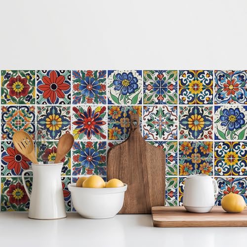 30 Pcs Mediterranean Style Peel & Stick Wall Tile Decals - Waterproof Vinyl Backsplash & Decor