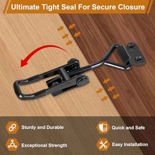 6 Pack Adjustable Toggle Latch Clamp, Upgraded Toggle Clamp Latch 4001-330Lbs Holding Capacity, Quick Release Hasp Clamps, Black Metal Pull Latches Catch for Smoker Door Tool Box Case Trunk Lid Jig