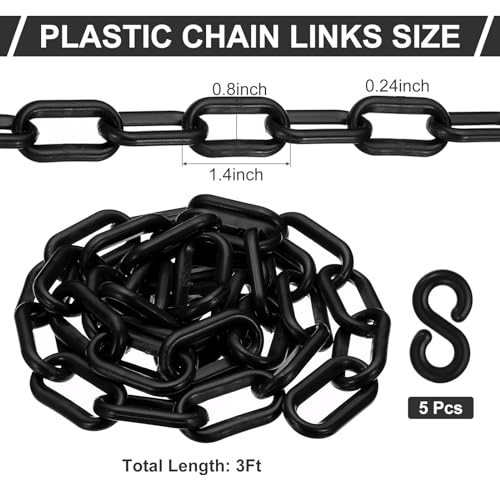 PATIKIL Plastic Chain Links, 3 Foot 1/4inch(6mm) Black Plastic Chains for Barriers, Crowd Control, Queue Lines, Parking, Fences, Gate, Concerts, and Decoration