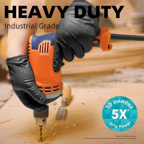 Beastek Nitrile Disposable Gloves, 8Mil Latex & Powder Free Chemical Resistant Heavy Duty Cooking Diamond Gloves Black 100Pcs