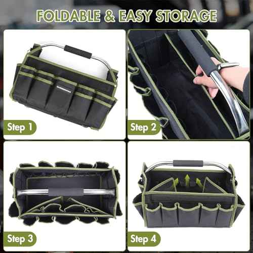 20In Electrician Tool Bag, Foldable Bags For Men Heavy Duty, Open Top Tool Tote, 30 Pockets Can Hold Many fittings, Organizer Stainless Steel Handle and Removable Shoulder Strap