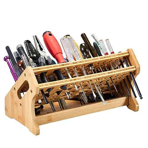 Bamboo Screwdriver Organizer Rack Desktop Hand Tool Stand and Repair Tool Storage Holder