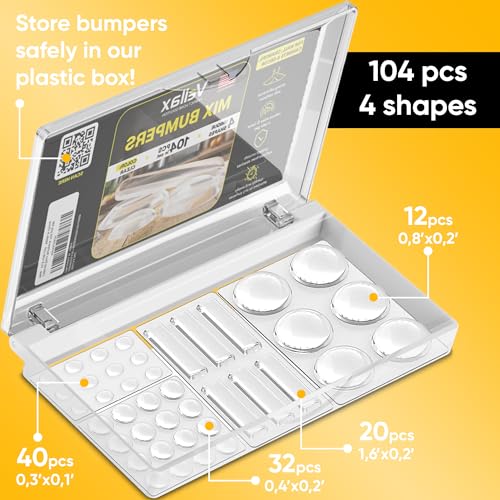 Vellax 104-Count Clear Silicone Cabinet Door Bumpers - Noise & Scratch Protection