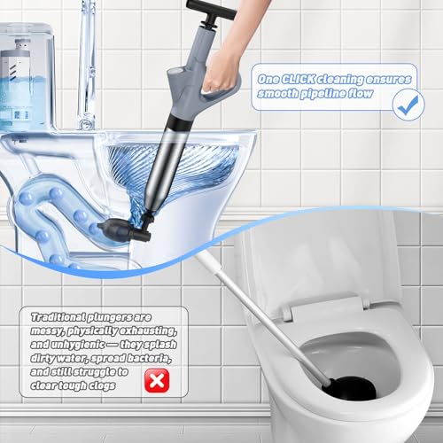 High Pressure Toilet Plunger with Pressure Gauge - Heavy Duty Bathroom Drain Cleaner