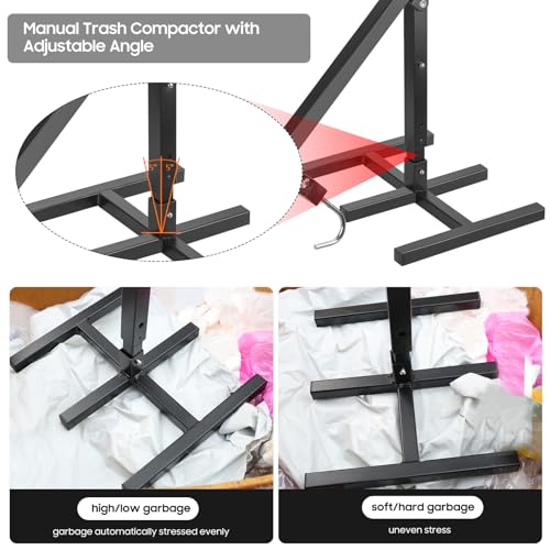 Manual Trash Compactor for Waste Recycling, Heavy-Duty Iron, Adjustable for 120-660L Bins