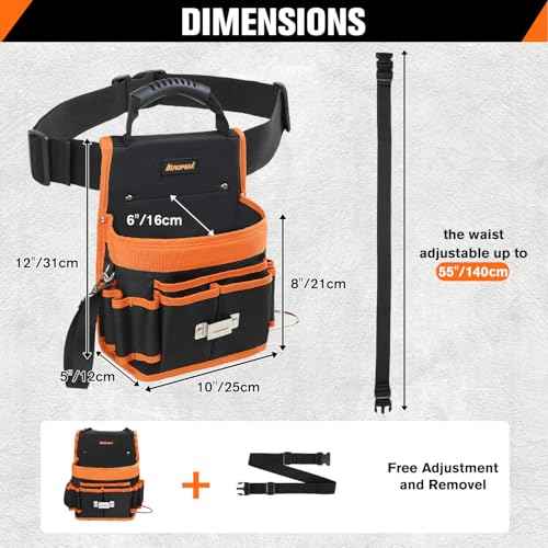 Tool Belt Pouches, 22 Pockets Electrician Tool Pouch with Hammer Loops and Tape Clip, Detachable & Adjustable Single Side Belt Tool Pouch for HVAC Craftsman Contractor Electricians Carpenter