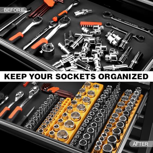 GRENPRO 6-Piece Magnetic Socket Organizer Set – 1/4, 3/8, 1/2 in SAE & Metric, Dual-Row Tray with Magnetic Base (Variation: 6-Piece Magnetic Socket Holder)