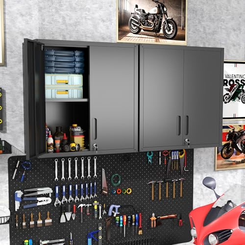 Wall Mounted Steel Storage Cabinet with Lockable Doors, 2-Section, 29.53 W x 11.81 D x 30.31 H, Black / S - 2 Doors