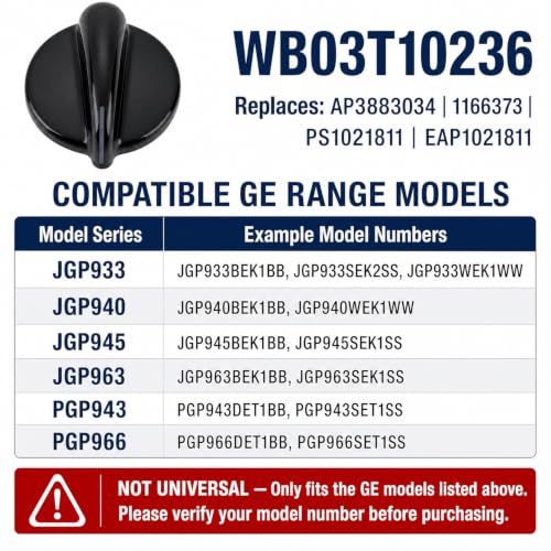 GE Range Burner Control Knob WB03T10236, Replacement D-Shaft Fit for Specific Models