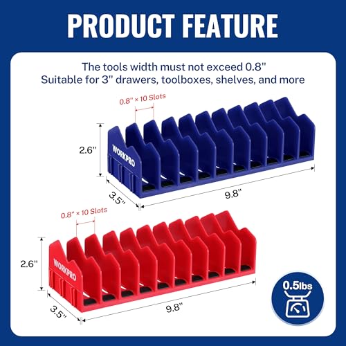 WORKPRO 2-Pack Plier Organizer Rack Blue & Red - 20 Slot Tool Storage