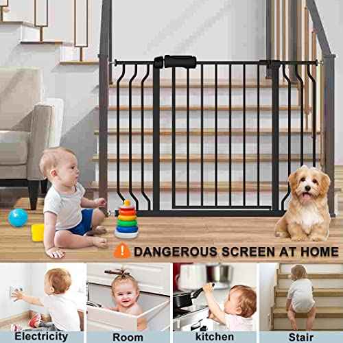 Extra Wide Baby Gate with 14.17in Extensions - Walk Through Pressure Mount Auto Close Child Safety Gate (Black, Extension-14.17"/36cm)