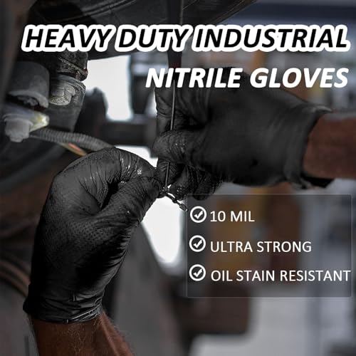 Working Nitrile Gloves, 10 Mil Thick, 3D Diamond Texture, Puncture & Tear Resistant, Latex Free, Powder Free