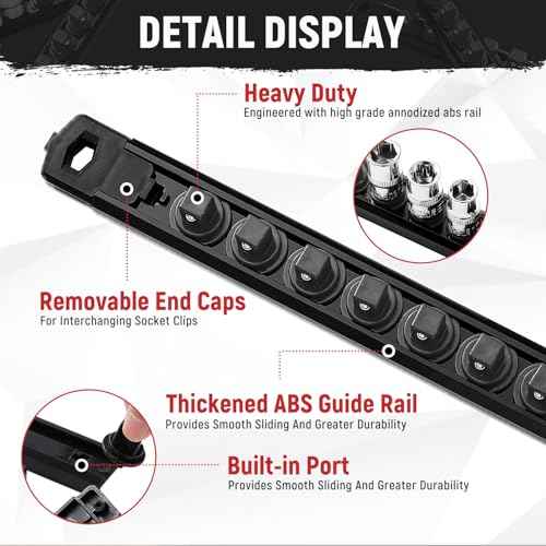 Magnetic Socket Organizer, 1-Piece Heavty Duty ABS Socket Holder, Socket Rail for Tool Box, Premium Quality 360¡Æ Swivel Socket Rack with 14 Clips for 3/8-Inch(Black)