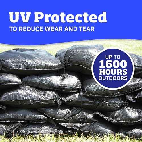 DURASACK Heavy Duty Sand Bags with Tie Strings Empty Woven Polypropylene Sand-Bags for Flood Control with 1600 Hours of UV Protection, 50 lbs Capacity, 14x26 inches, Black, Pack of 10