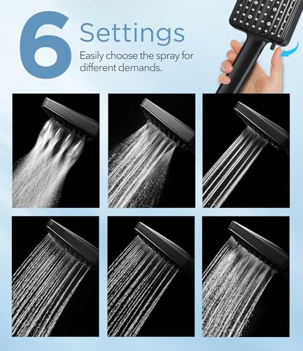 MakeFit Matte Black Filtered Shower Head with 6 Modes - High Pressure Handheld Shower