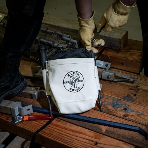 Klein Tools 5416TC Tool Bag, Top Closing Bolt Bag with 3-Inch Drawstring, Load Rated with Tunnel Connect, 5 x 10 x 9-Inch