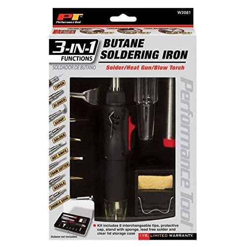 Performance Tool W2081 3-in-1 Butane Soldering Iron, Heat Gun and Torch with Adjustable Temperature Control and 8 Interchangeable Tips