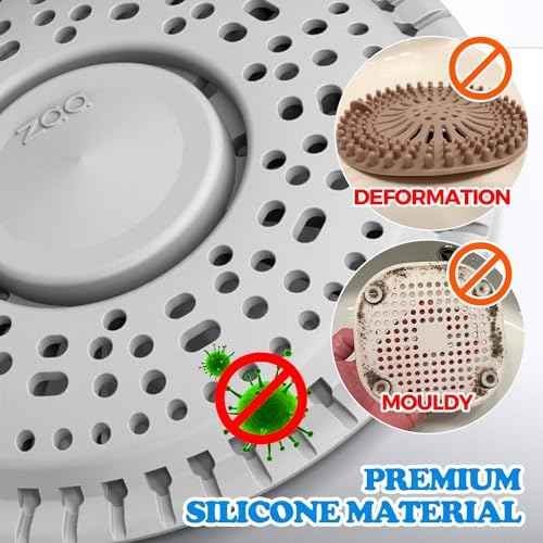 zaa Shower Drain Hair Catcher, 2 Pack Premium Silicone Drain Protector & Shower Drain Cover, Shower Installation Kits for Flat Drains of Shower Room, Bathroom, Gray