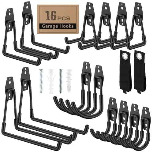 16 Pack Garage Hooks with Anti-Slip Coating Heavy Duty Wall Mount Hooks for Garage Storage and Hanging Hoses Bike Garden Tools Ropes etc