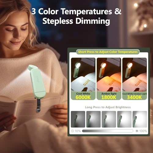 VAVOFO Green USB Rechargeable Book Light with Bookmark Clip, Dimmable LED Reading Lamp
