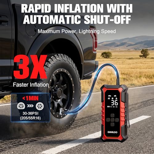 GOOLOO A6 Gear Portable Tire Inflator Red 160 PSI 7500mAh Cordless Air Compressor