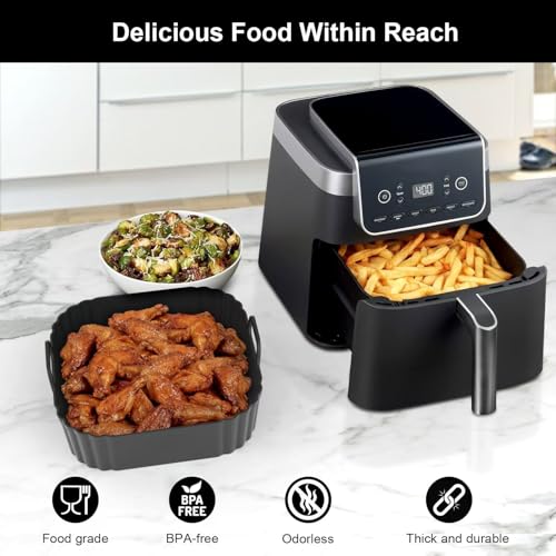 PINTAUR Square Silicone Air Fryer Liners 5-6.5QT Black for Ninja AF141/181