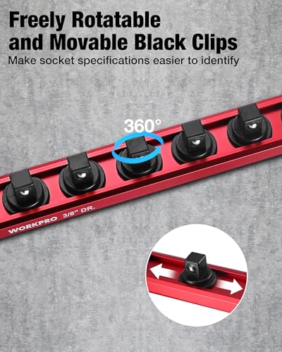WORKPRO Magnetic Socket Organizer, 3/8" Adjustable Push-Button Socket Rail