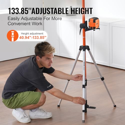 VEVOR Extendable Laser Level Tripod with 1/4"-20 & 5/8"-11 Mounts, 40.94"-133.85" Heavy-Duty Aluminum