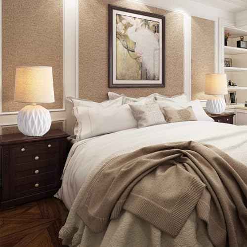 Somniferous Ceramic Bedroom Table Lamps Set of 2, Small Bedside Lamp, White Lamp with Linen Shade, Mid Century Modern Nightstand Lamp for Bedroom Living Room Office, 7W LED Bulb Included