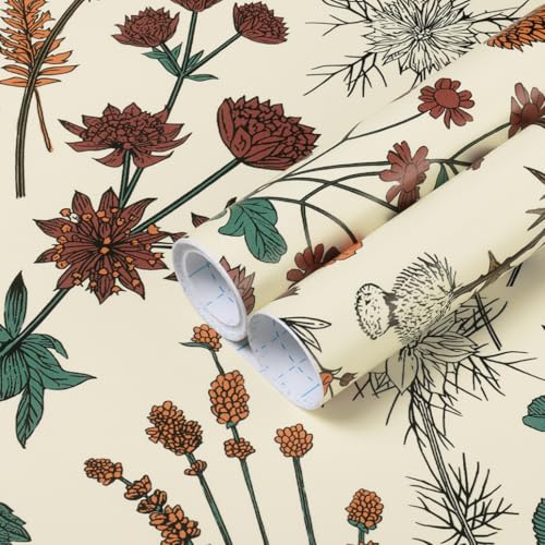 Kitico Peel and Stick Wallpaper Vintage Floral Wallpaper 16.1''x78.7'' Floral Contact Paper Colorful Peel and Stick Self Adhesive Removable for Bathroom Cabinet Decorative