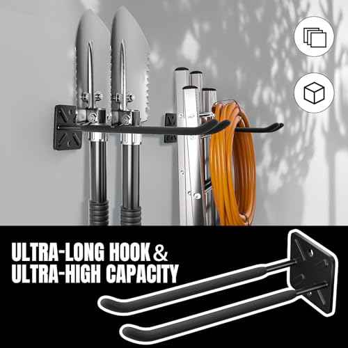 Heavy Duty Garage Hooks and Tool Organizer, Wall Mount Utility Storage Hangers for Car Tires, Ladders, Chairs, Garden Tools, Power Tools and More£¨2PC-12.4 Inches£©