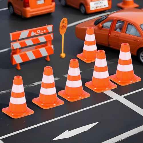 Mini Traffic Signs 50pcs Miniature Traffic Cones Barricades Signs Traffic Scene Roadblock Cones Road Sign Models Early Educational Cognitive Safety Cones for Street Signs Training Party Sports