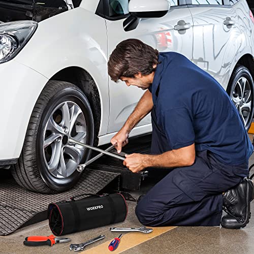 WORKPRO Roll Up Tool Bag, Tool Roll Up Bag with Detachable Tool Pouches, Heavy Duty Tool Bag Organizer with 6 Pockets, Tool Organizer for Mechanic, Electrician, Plumber and Carpenter