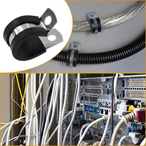 20Pcs 5/8 Inch Stainless Steel Cable Clamps, Rubber Cushioned Insulated Pipe Clamp R-type Metal Wire Clamp for Tube, Hose