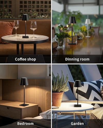 KDG 2 Pack Black Cordless Rechargeable LED Desk Lamps, Touch Dimmable