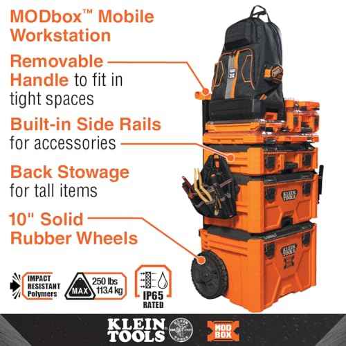 Klein Tools 54812MB MODbox Compact Storage Box, Parts Organizer, Toolbox Connects to MODbox Modular System, Backpack, Tote and Tool Bag