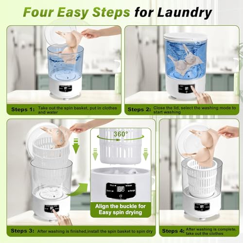 Lqliow 4.0L Portable Mini Washing Machine with Blue Light & Dehydration, Semi-Automatic Small Clothes Washer for Family & Travel